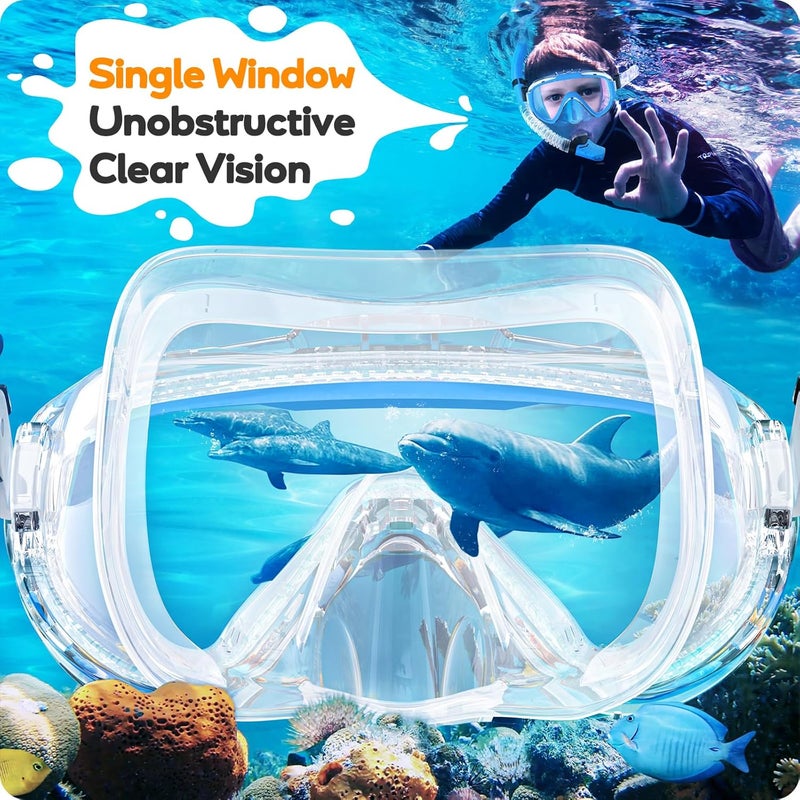 Seovediary Kids Snorkel Set, Anti-Fog Panoramic Tempered Glass Kids Snorkel mask, Anti-Leak Scuba Diving Mask with Mesh Bag, Dry Top Snorkeling Gear for Kids and Youth Age 4-16 - Image 3